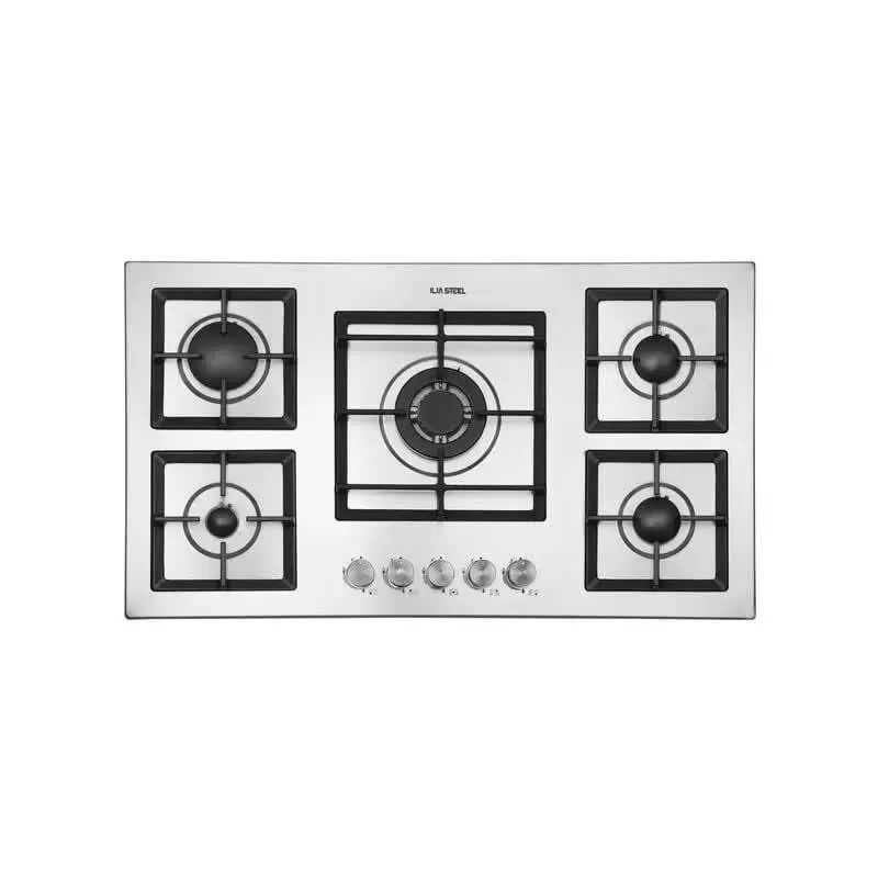 اجاق گاز 5 شعله استیل پلوپز وسط شعله پخش کن مربعی S514 ایلیا استیل کد: 011417 